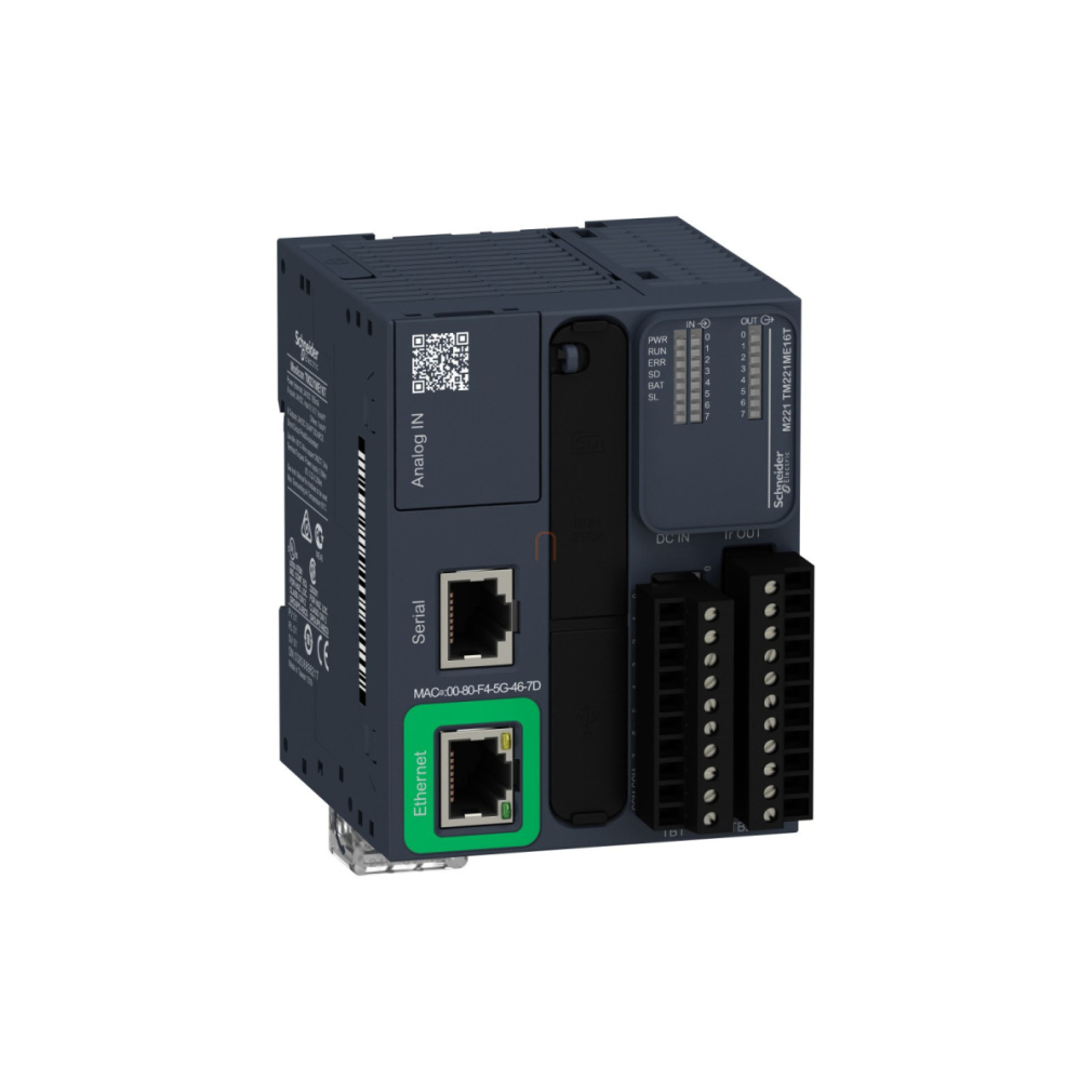 TM221ME16T Modicon M221 gépvezérlő PLC, 16 I/O, tranzisztor (source) kimenet, RS232/485, Ethernet Modbus TCP/IP, 24 VDC, könyv for. Schneider