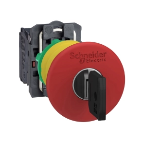 Schneider Electric Harmony XB5 - XB5AS9442 - komplett műanyag Ø40 gombafejű vészgomb, Ø22, kulcsos kioldó, 1NC