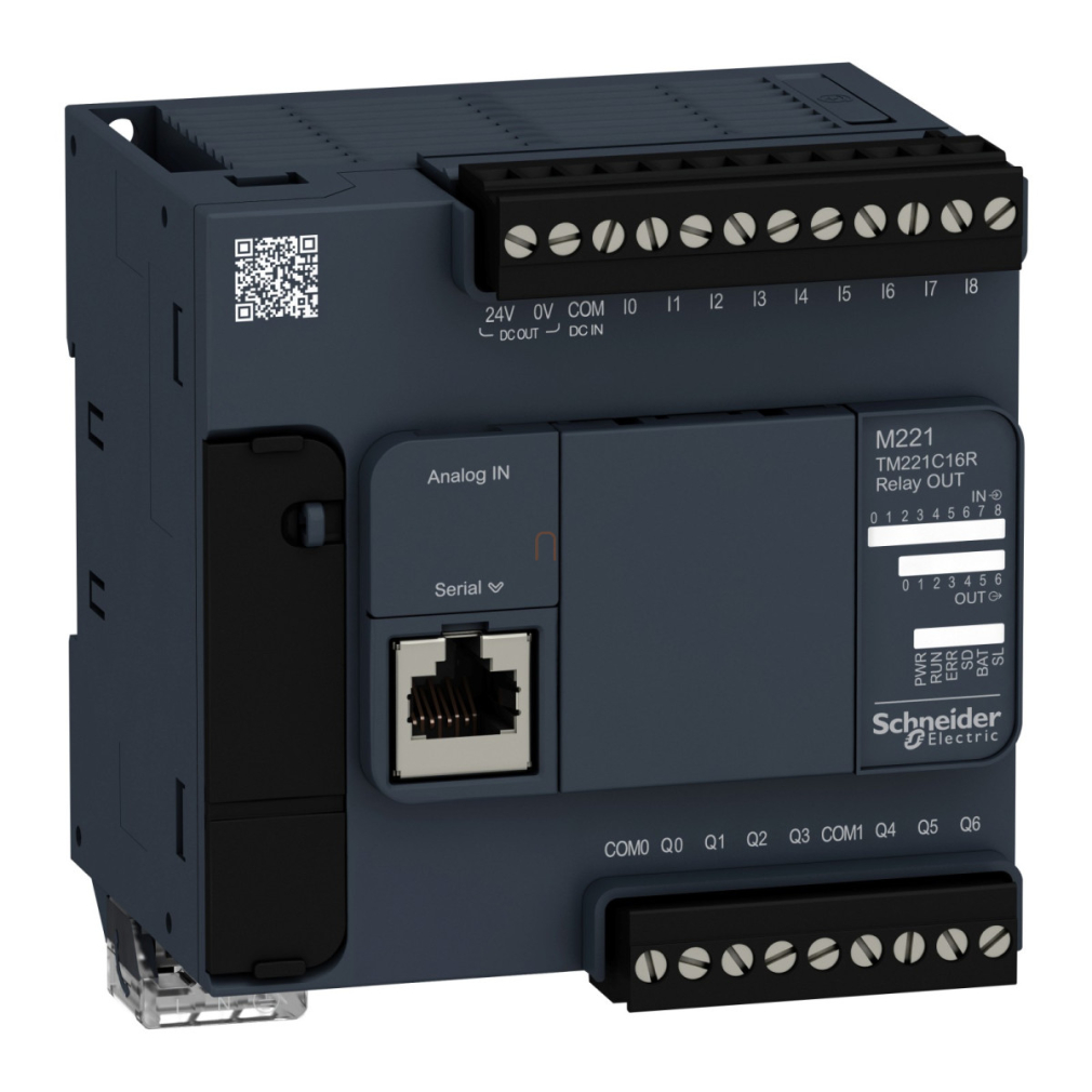 TM221C16R Modicon M221 gépvezérlő PLC, 16 I/O, relé kimenet, RS232/RS485, 100...230 VAC Schneider