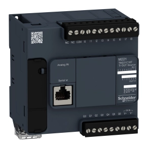 Schneider Electric Modicon M221 - TM221C16T - gépvezérlő PLC, 16 I/O, tranzisztor (source) kimenet, RS232/RS485, 24 VDC