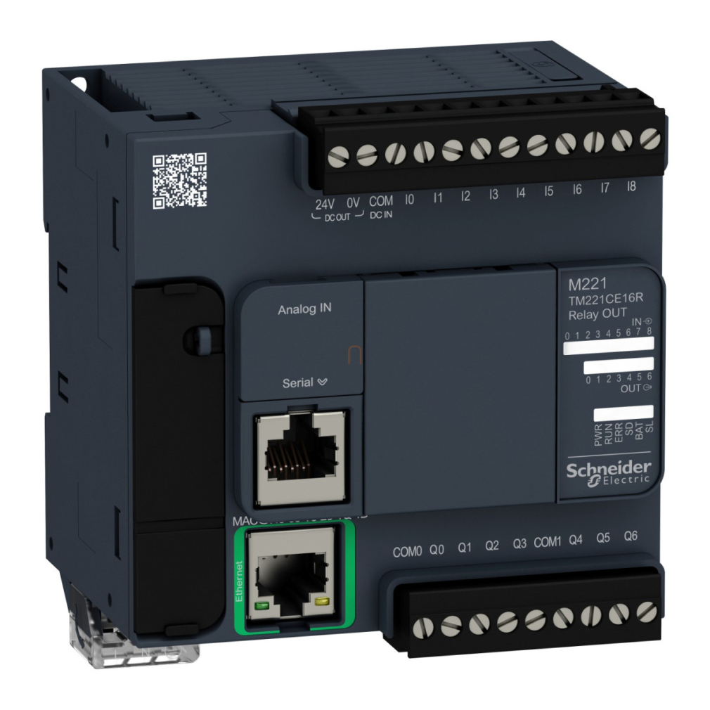 TM221CE16R Modicon M221 gépvezérlő PLC, 16 I/O, relé kimenet, RS232/RS485, Ethernet Modbus TCP/IP 100...230 VAC Schneider