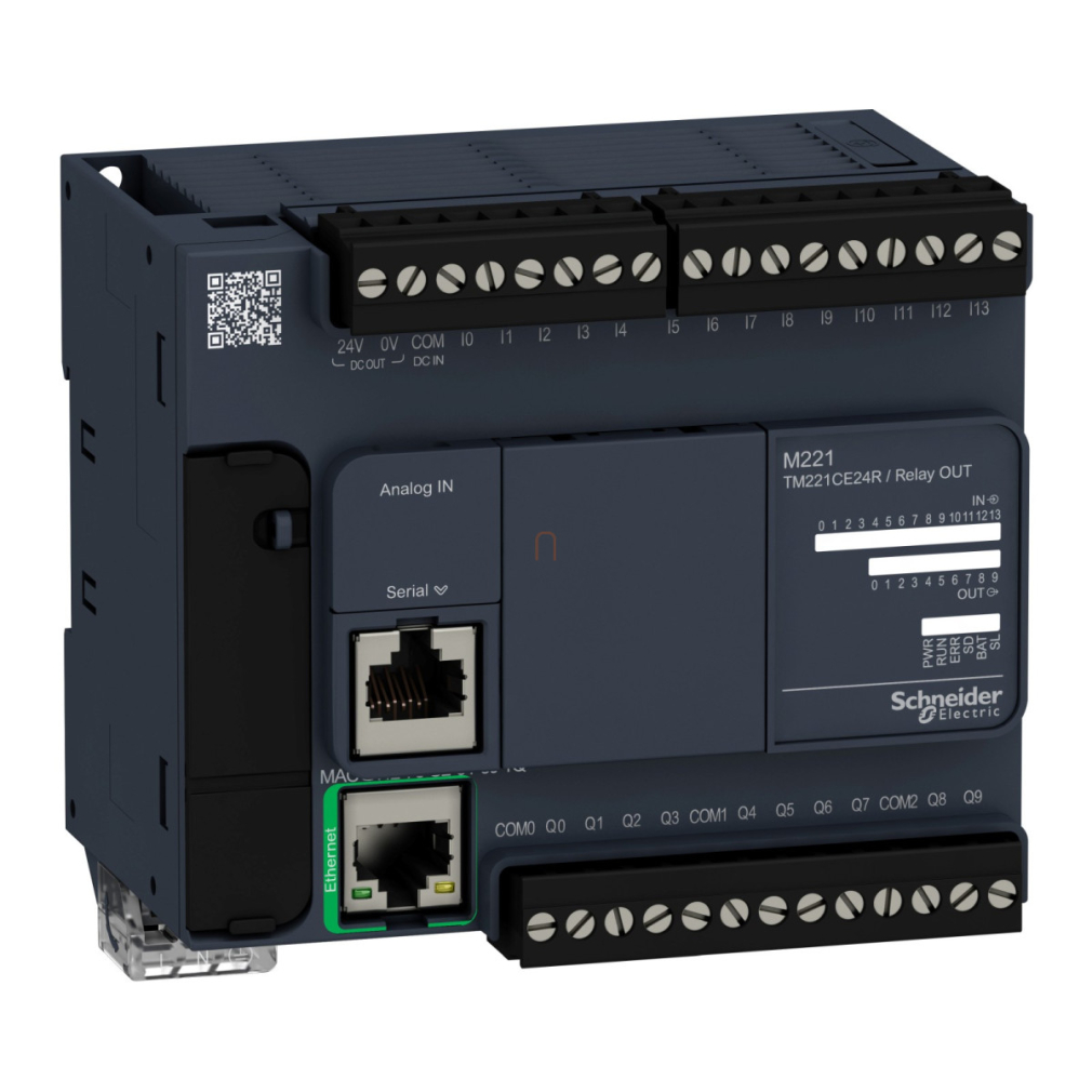 TM221CE24R Modicon M221 gépvezérlő PLC, 24 I/O, relé kimenet, RS232/RS485, Ethernet Modbus TCP/IP 100...230 VAC Schneider