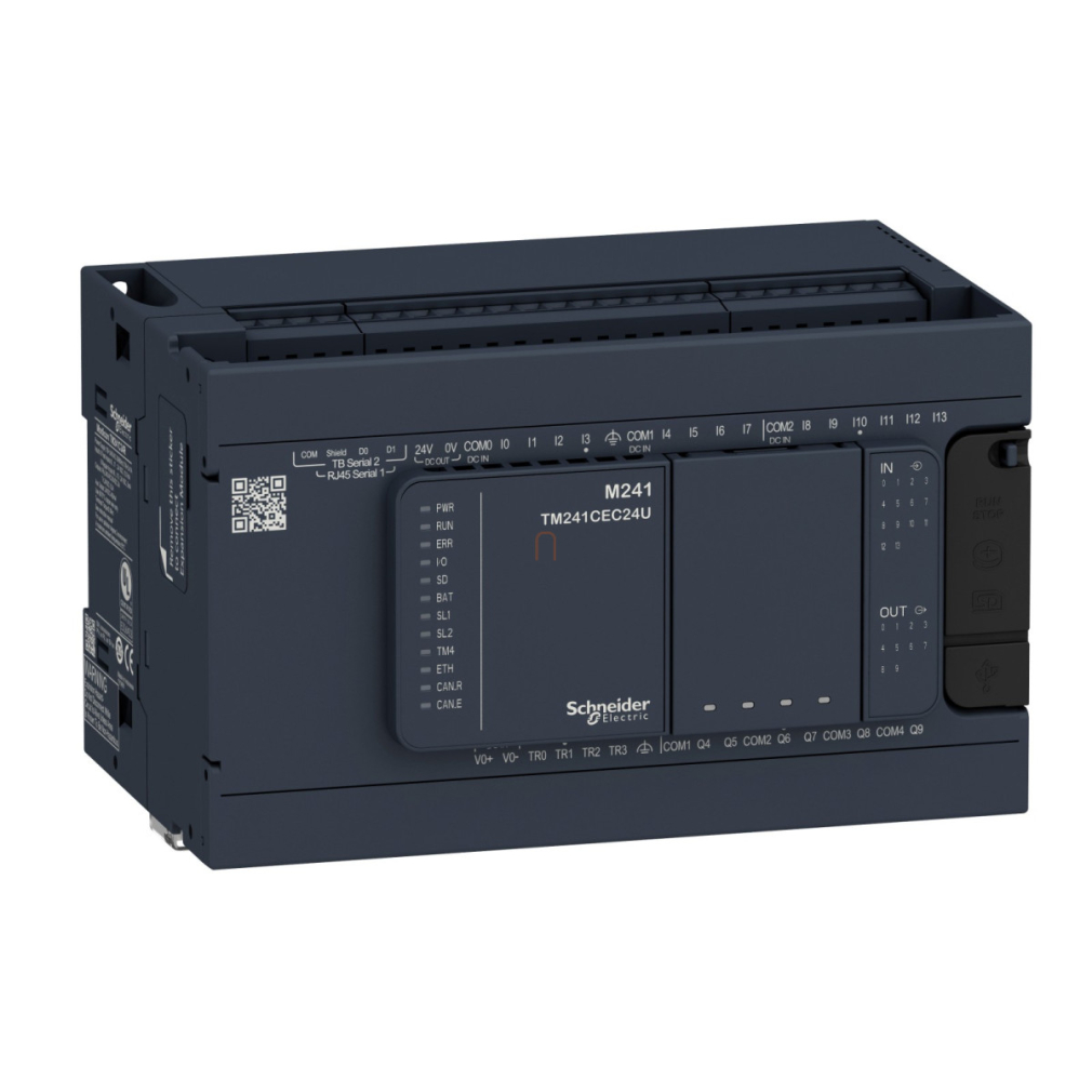 TM241C24R Modicon M241 gépvezérlő PLC, 24 I/O, relé kimenet, RS232/RS485, RS485, 100…230VAC Schneider