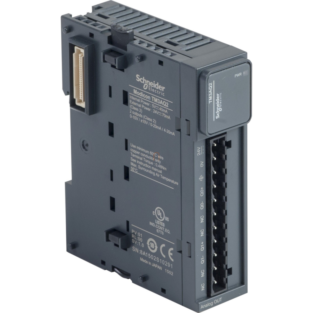 TM3AQ2 Modicon TM3 bővítő modul, 2 analóg kimenet, 12/11+1 bit, +/-10V / 0...10V / 0…20mA / 4…20mA Schneider