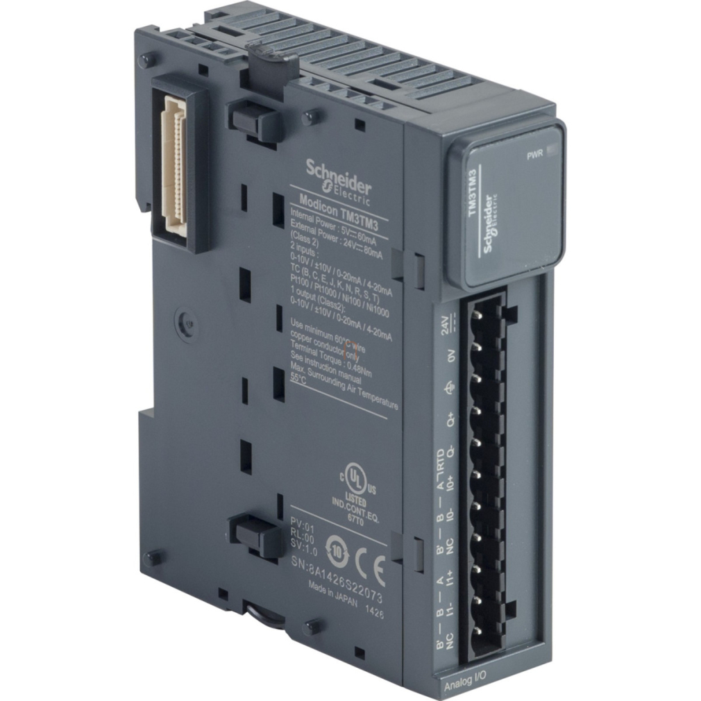 TM3TM3 Modicon TM3 bővítő modul, 2 analóg bemenet 1 kimenet, +/-10V / 0-10V / 0-20mA / 4-20mA / hőelem / hőm. szenzor Schneider