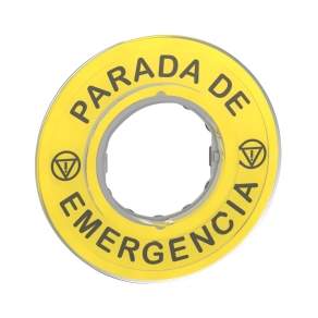 Schneider Electric Harmony XB4 - ZBY9420 - jelölt címke Ø60 - vészleállítóhoz - PARADA DE EMERGENCIA/logo ISO13850