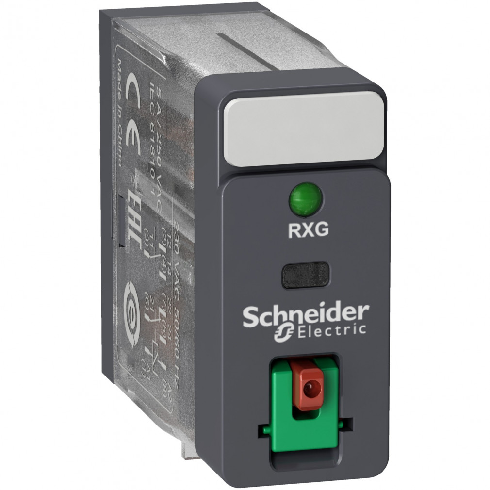 Schneider RXG interfész relé, 2CO, 5A, 24VAC, tesztgomb, LED RXG22B7