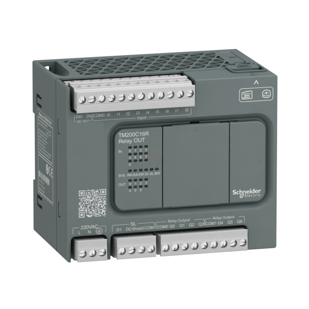 Modicon M200 Easy PLC, 16 I/O1xRS485, relés kimenet, 230 VAC TM200C16R Schneider