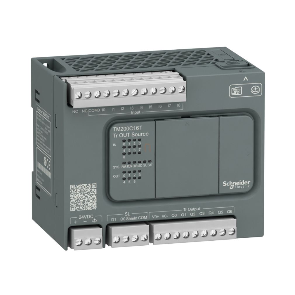 Modicon M200 Easy PLC, 16 I/O1xRS485, tranzisztoros kimenet (source), 24 VDC TM200C16T Schneider