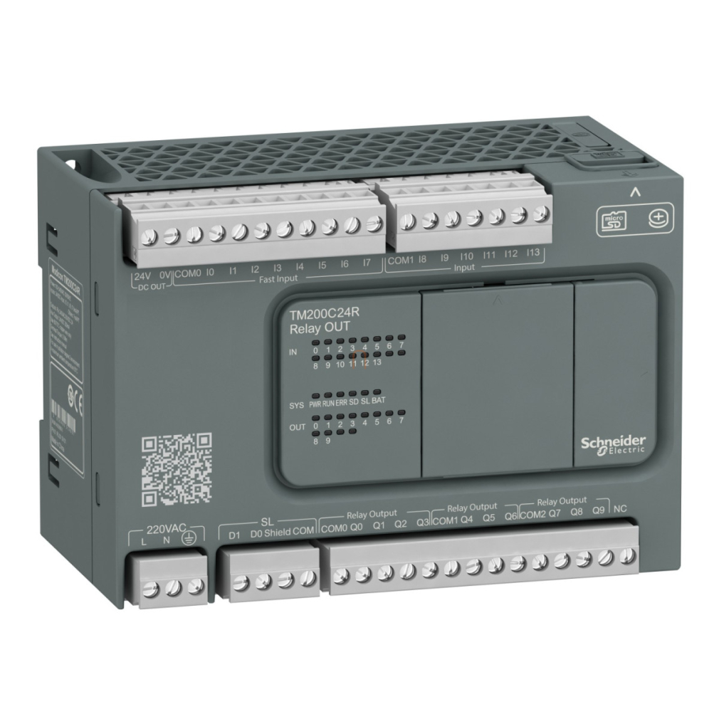 Modicon M200 Easy PLC, 24 I/O1xRS485, relés kimenet, 230 VAC TM200C24R Schneider