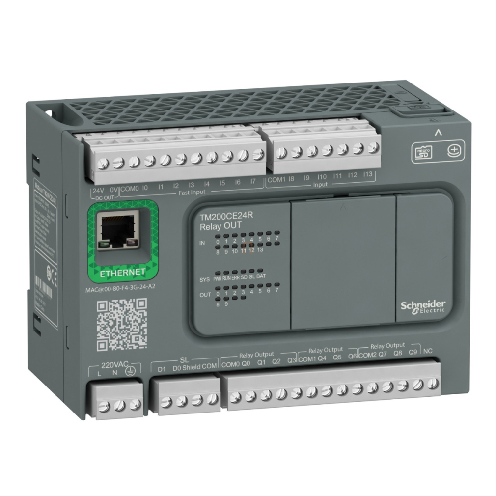 Modicon M200 Easy PLC, 24 I/O1xRS485, 1xEthernet, relés kimenet, 230 VAC TM200CE24R Schneider