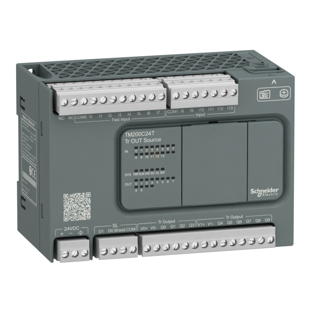 Modicon M200 Easy PLC, 24 I/O1xRS485, tranzisztoros kimenet (source), 24 VDC TM200C24T Schneider