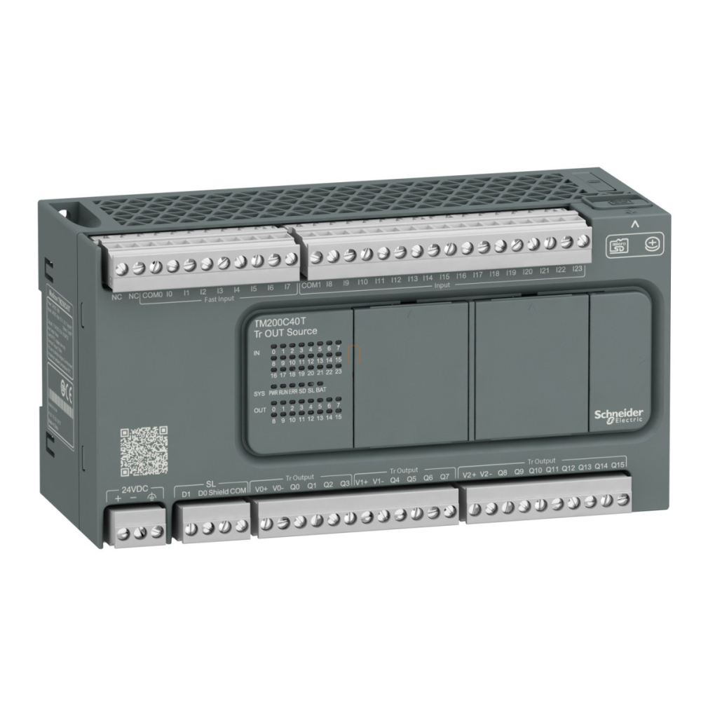 Modicon M200 Easy PLC, 40 I/O1xRS485, tranzisztoros kimenet (source), 24 VDC TM200C40T Schneider