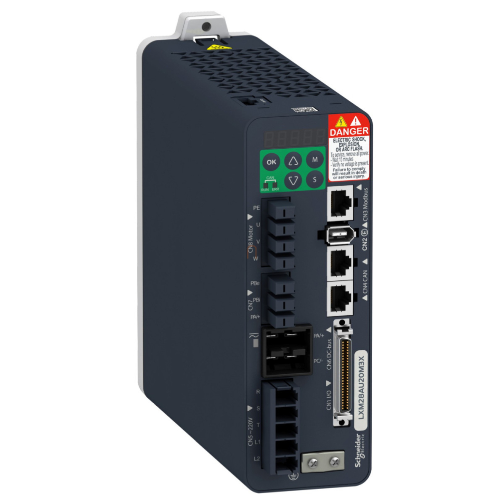 Lexium 28 szervohajtás, 2000 W, 1/3f, 230 VAC, 1x Modbus, 2x CANopen/CANmotion LXM28AU20M3X Schneider