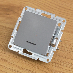   Schneider Electric Asfora süllyesztett egypólusú kapcsoló fedéllel, jelzőfénnyel, 16A, acél