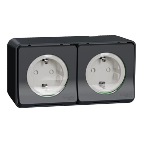 Schneider Electric Mureva Styl - MUR36029 - 2x2P+F csatlakozóaljzat, biztonsági zsaluval, csapófedéllel, rugós, komplett, antracitszürke