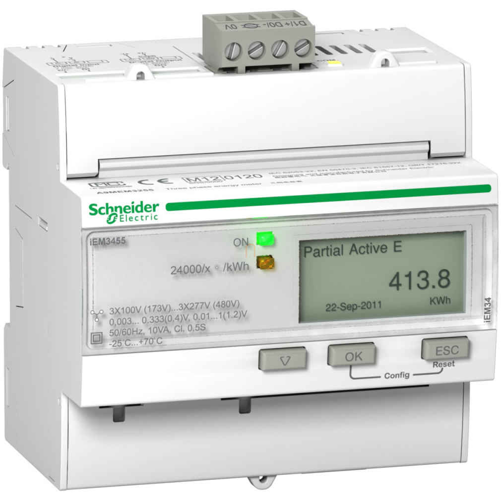 Fogyasztásmérő digitális DIN sínre MODBUS LVCT A9MEM3455 Schneider