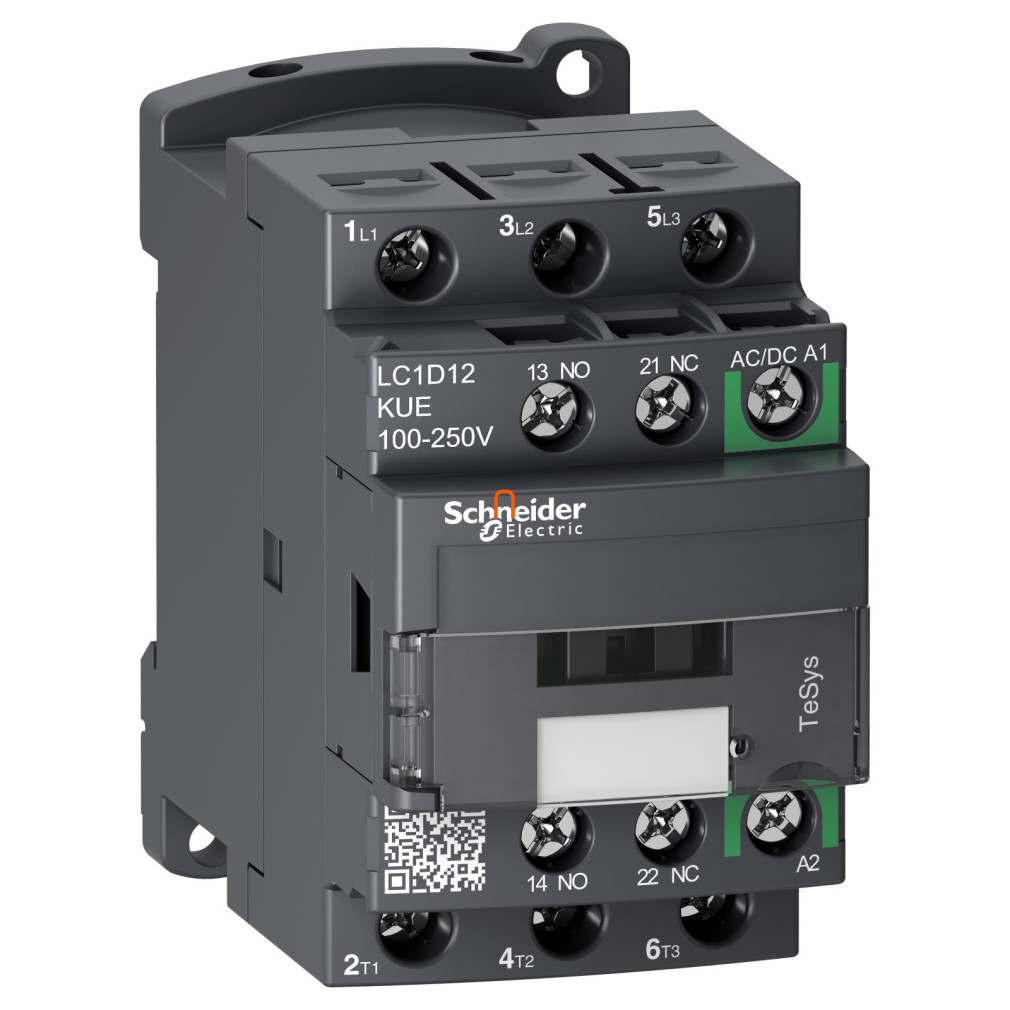 LC1-D mágneskapcsoló 12A/5,5kW 200V AC 1Z+1NY (400V, AC3) csavaros TeSys D Green LC1D12KUE Schneider
