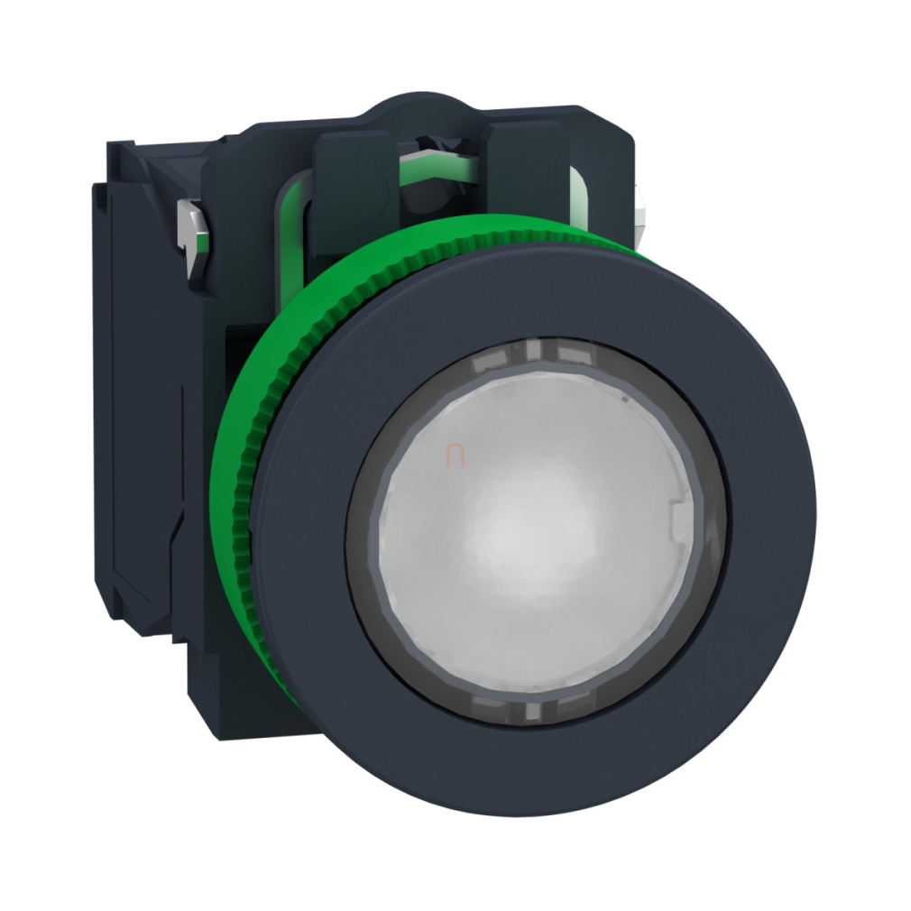 Schneider XB5FW31G5 süllyesztett műanyag komplett LED-es világító fejű nyomógomb, 1NO, 120VAC, fehér