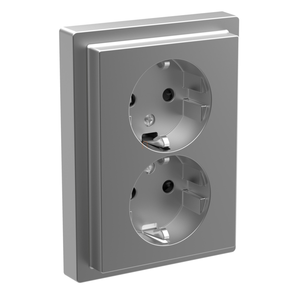Schneider Merten 2x2P+F csatlakozóaljzat, biztonsági zsaluval, 16A, acél (System Design)