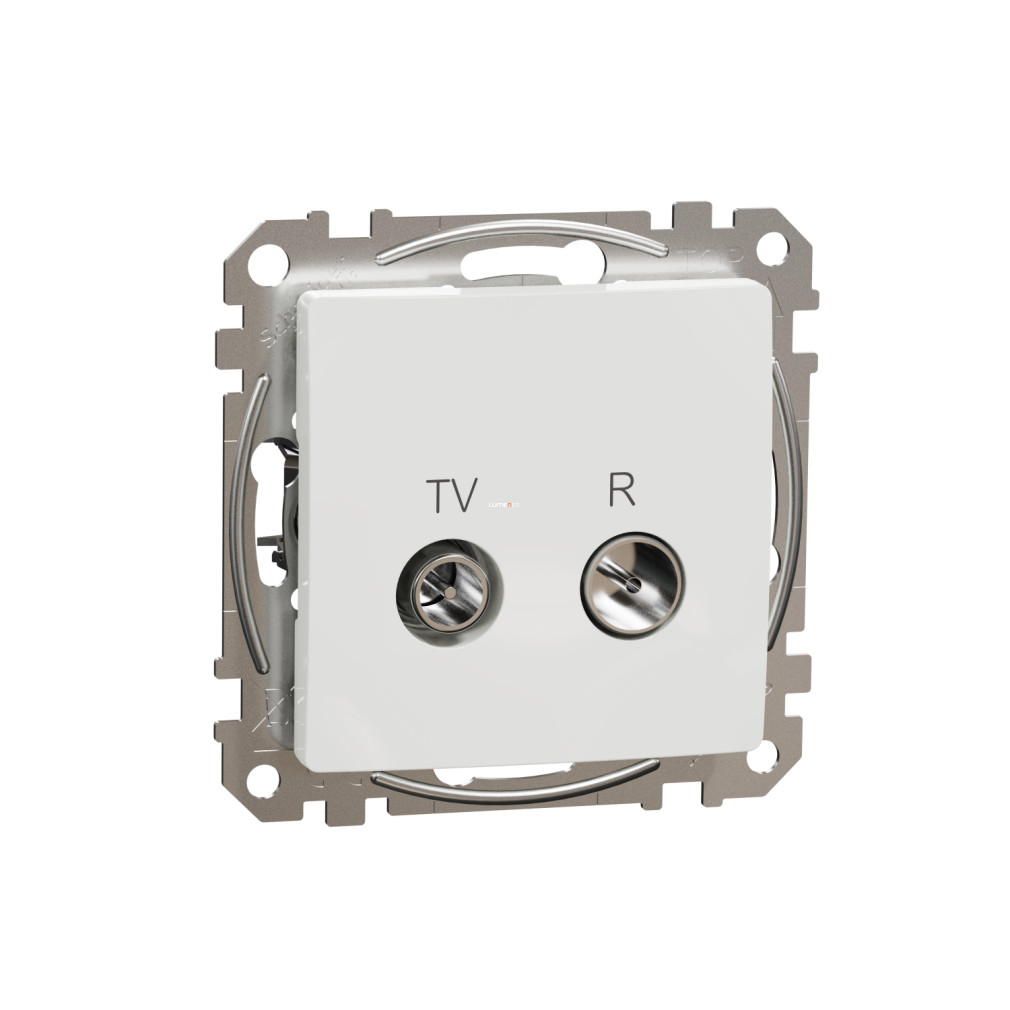 Schneider Electric Sedna TV/R aljzat átmenő kivitelben, fehér színben, 7 dB TV és 10 dB rádió csillapítással, IEC apa és anya csatlakozóval, UV-stabilizált fényes felülettel, süllyesztett telepítéshez SDD111474R