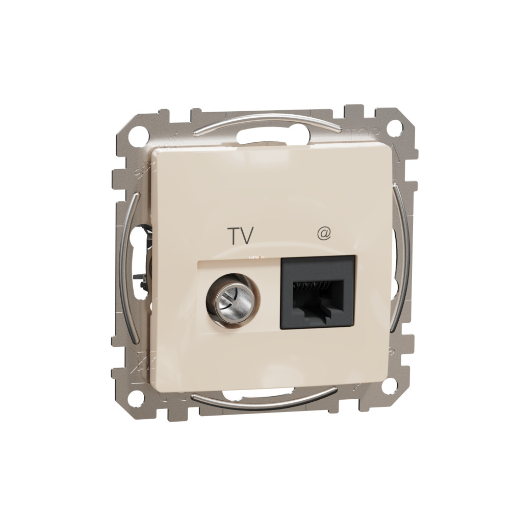 Schneider Electric Sedna TV és RJ45 Cat6 UTP kombinált aljzat bézs színben, süllyesztett kivitelben, koax apa TV csatlakozóval és 250 MHz-es adatkapcsolattal, UV-stabilizált fényes felülettel SDD112469T