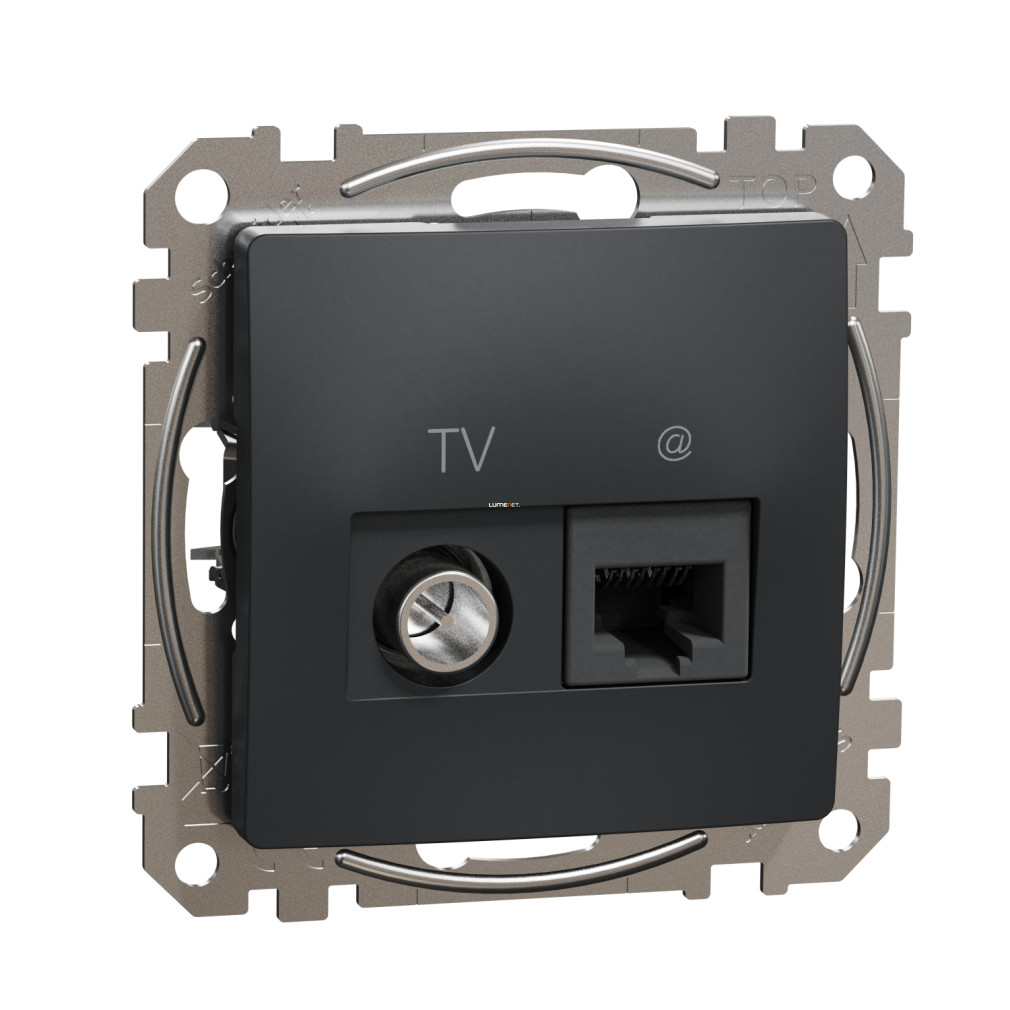 Schneider Electric Sedna TV és RJ45 Cat6 UTP kombinált aljzat antracit színben, süllyesztett kivitelben, koax apa TV csatlakozóval és 250 MHz-es UTP adatcsatlakozással, matt UV-stabilizált felülettel SDD114469T