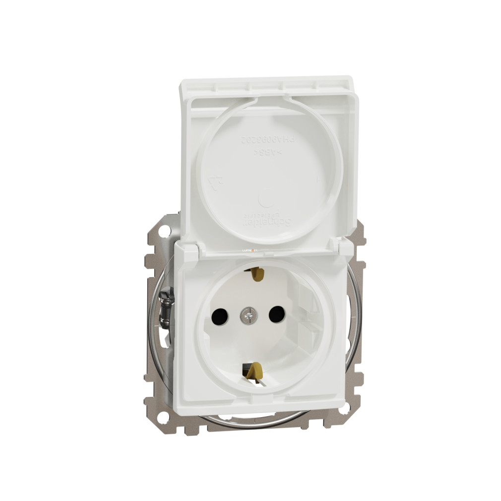 Schneider Electric Sedna Design Elements fehér 2P+F csatlakozóaljzat biztonsági zsaluval, csapófedéllel, rugós bekötéssel, 16A terhelhetőséggel, SDD111024