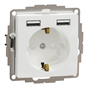 Schneider Electric Sedna Design & Elements - SDD111052 -2P+F csatlakozóaljzat, BZS, kettős USB töltővel, rugós, 16A/2.4A, fehér