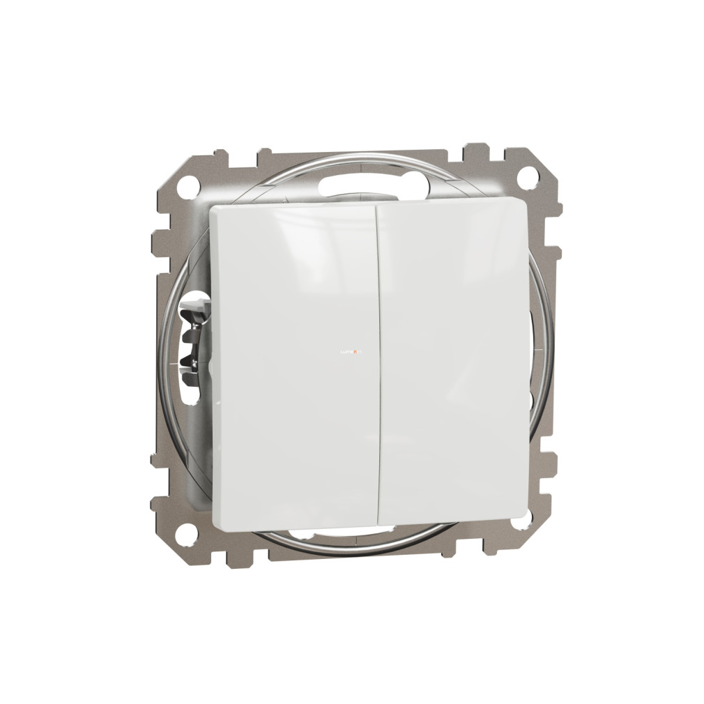 Schneider Electric Sedna kettős nyomógomb fényes fehér kivitelben, süllyesztett rugós bekötéssel, 10A, 2300 W teljesítményig, SDD111118