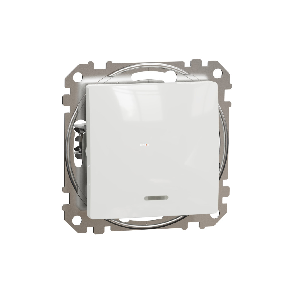 Schneider Electric Sedna kétpólusú kapcsoló fényes fehér kivitelben, 16AX, piros jelzőfénnyel, süllyesztett rugós bekötéssel, 3680 W, SDD111162N