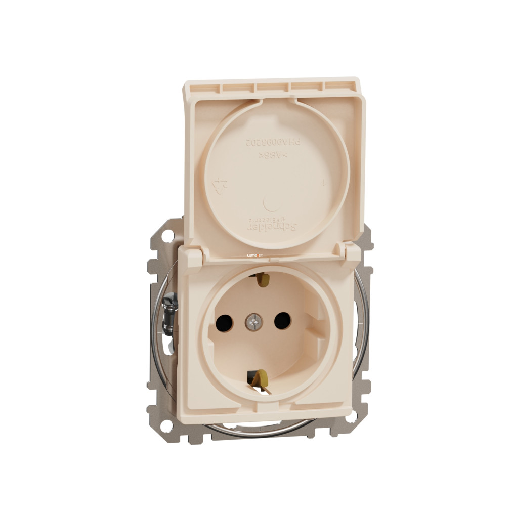 Schneider Electric Sedna Design Elements bézs 2P+F csatlakozóaljzat biztonsági zsaluval, csapófedéllel, rugós bekötéssel, 16A terhelhetőséggel, SDD112024