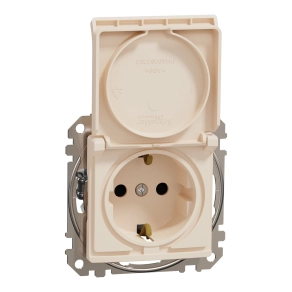 Schneider Electric Sedna Design & Elements - SDD112024 -2P+F csatlakozóaljzat biztonsági zsaluval, csapófedeles, rugós bekötés, 16A, bézs