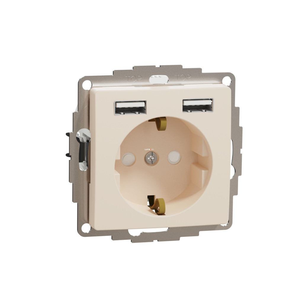 Schneider Electric Sedna Design Elements bézs 2P+F csatlakozóaljzat kettős USB töltővel, biztonsági zsaluval, rugós bekötéssel, 16A/2,4A terhelhetőséggel, SDD112052