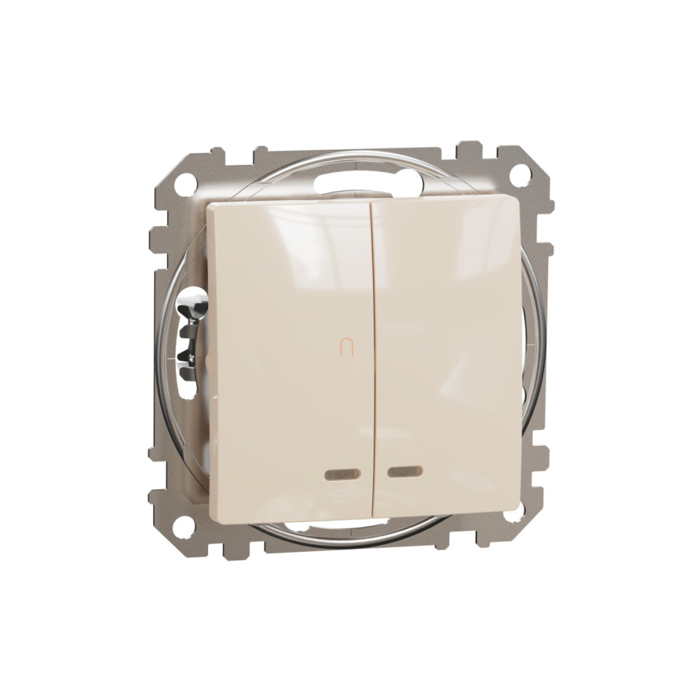 Schneider Electric Sedna Design Elements bézs csillárkapcsoló kék jelzőfénnyel, 10AX, süllyesztett kivitelben, fényes felülettel, SDD112105L