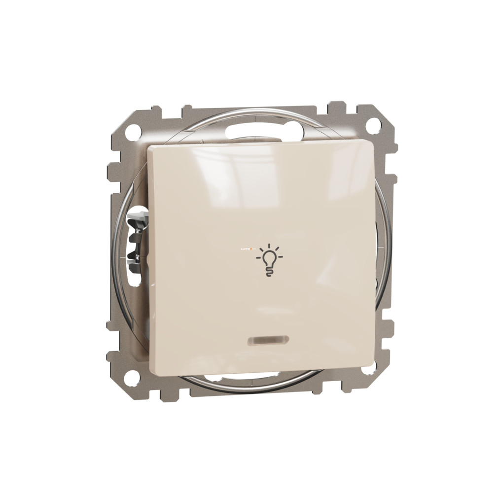 Schneider Electric Sedna egypólusú bézs nyomógomb kék jelzőfénnyel, rugós bekötéssel, süllyesztett szereléshez, 10A 250V, fényes kezeletlen felülettel SDD112132L