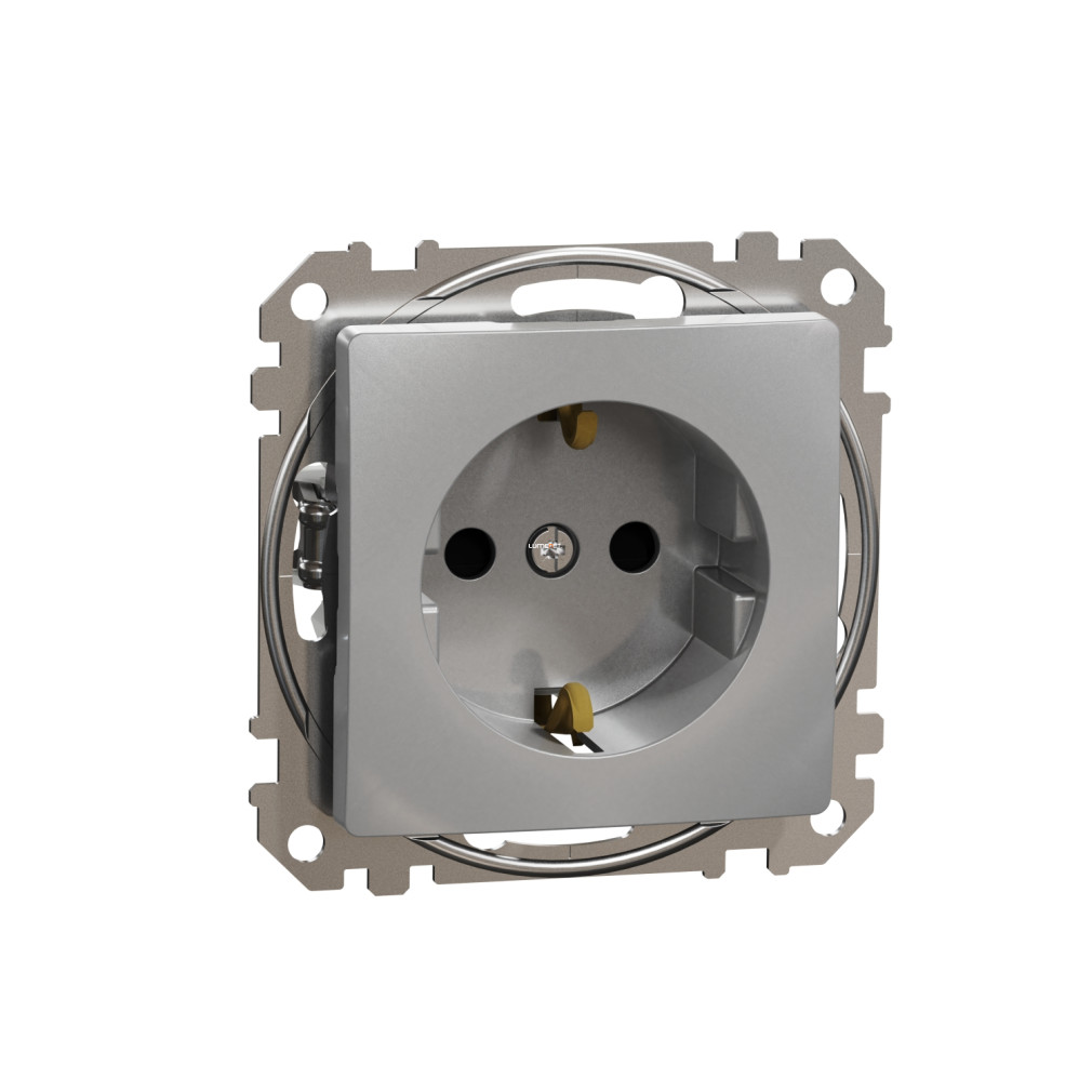 Schneider Electric Sedna Design Elements alumínium 2P+F csatlakozóaljzat biztonsági zsaluval, csavaros bekötéssel, 16A terhelhetőséggel, SDD113021