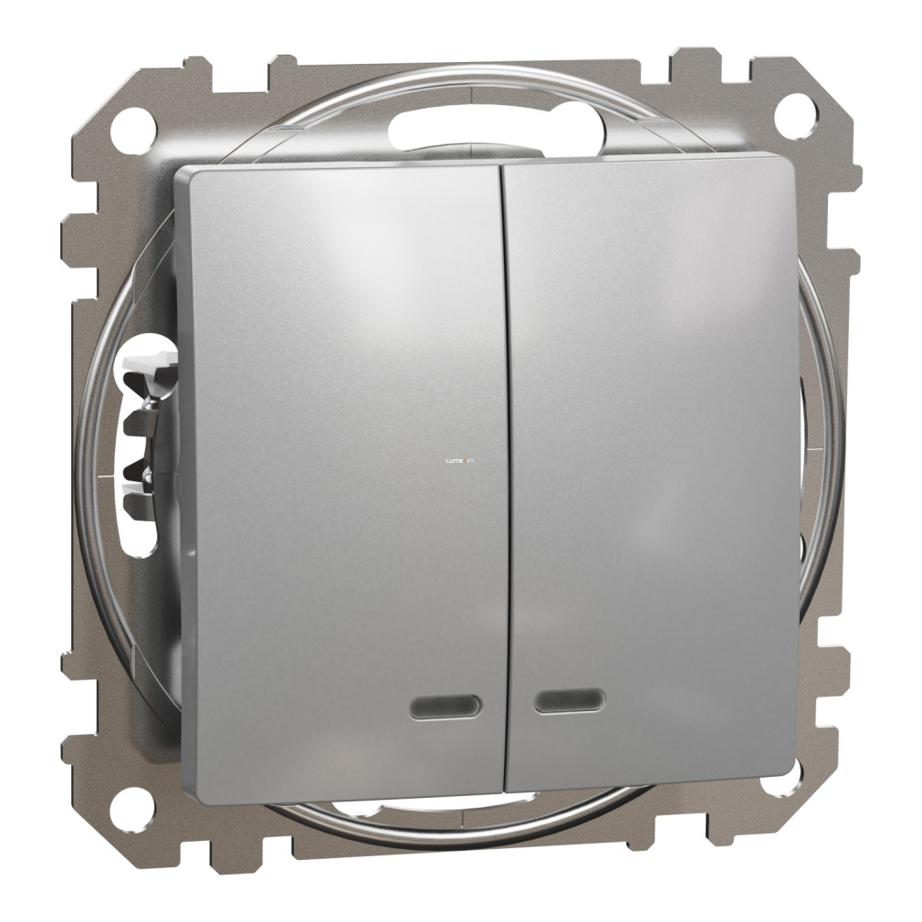 Schneider Electric Sedna Design Elements alumínium csillárkapcsoló kék jelzőfénnyel, 10AX, süllyesztett kivitelben, matt felülettel, SDD113105L