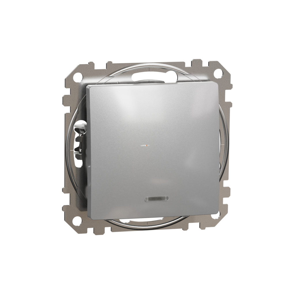 Schneider Electric Sedna keresztkapcsoló alumínium színben kék jelzőfénnyel, süllyesztett, rugós bekötéssel, 2300 W, SDD113107L