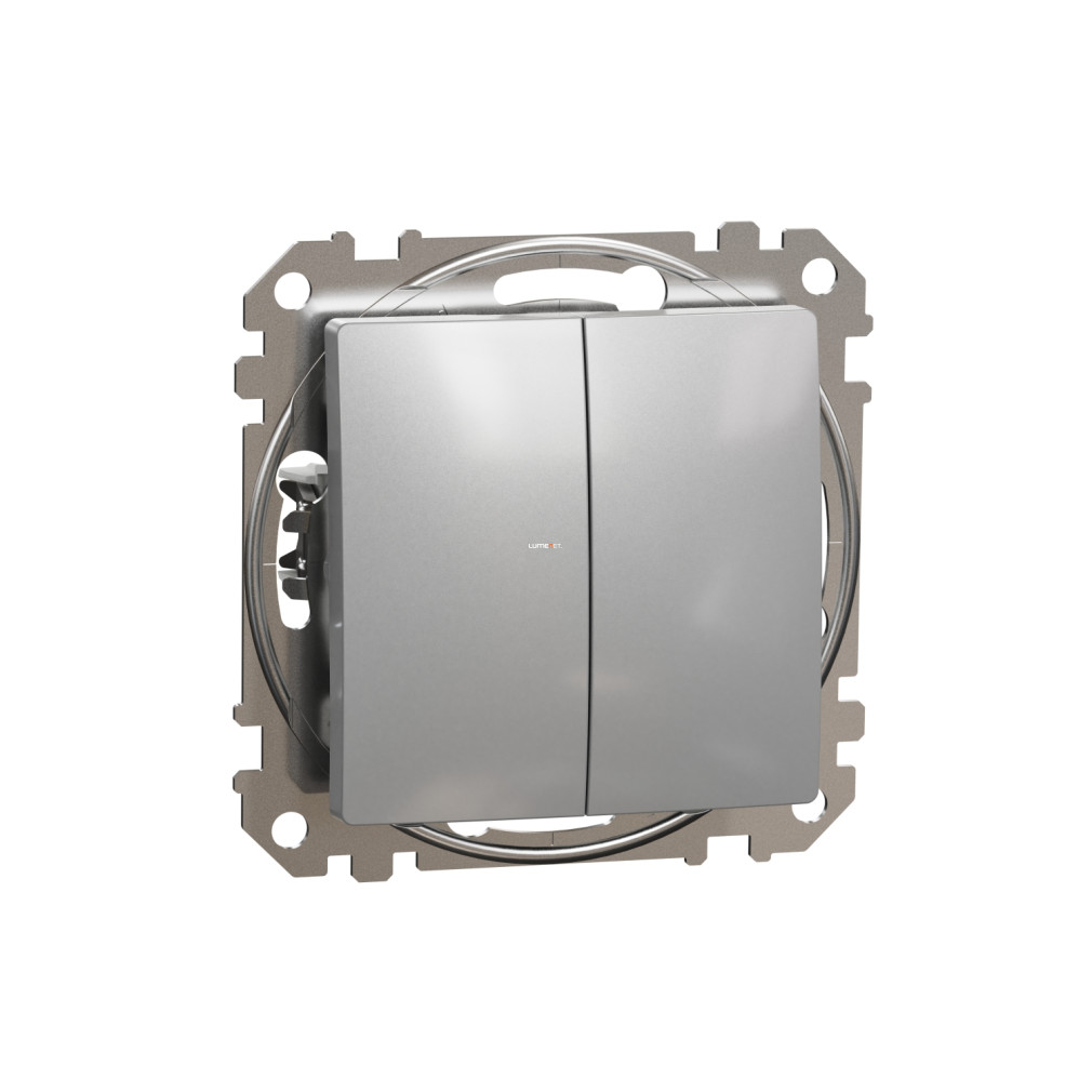 Schneider Electric Sedna kettős váltókapcsoló alumínium színben, süllyesztett rugós bekötéssel, 10AX, 2300 W teljesítményig, SDD113108