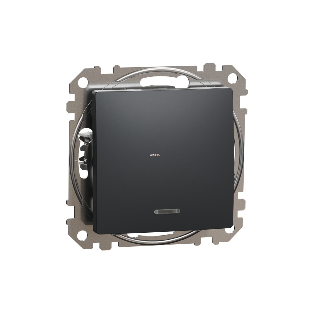 Schneider Electric Sedna Design Elements egypólusú antracit kapcsoló, matt felületkezeléssel, piros jelzőfénnyel, 10AX, 250V, süllyesztett kivitel, rugós bekötés, SDD114101N