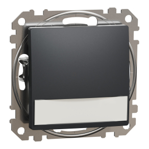   Schneider Electric Sedna Design & Elements - SDD114143L -Egypólusú nyomó, kék jelzőfénnyel, cimketartóval, rugós bekötés, 12V, antracit