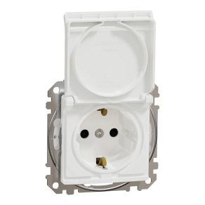 Schneider Electric Sedna Design & Elements - SDD211024 -2P+F csatlakozóaljzat biztonsági zsaluval, csapófedeles, rugós bekötés, IP44, fehér