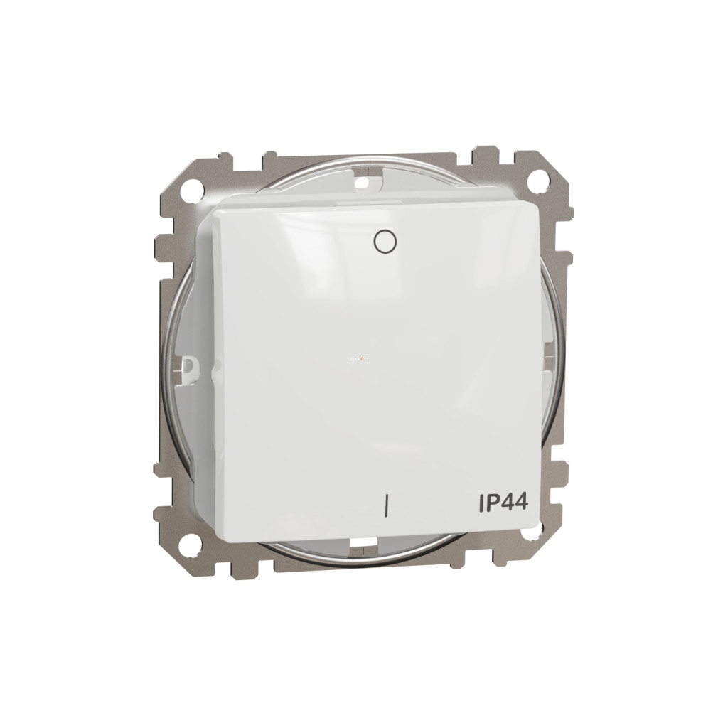 Schneider Electric Sedna kétpólusú kapcsoló IP44 védelemmel, fényes fehér kivitelben, süllyesztett rugós bekötéssel, 10AX, 2300 W, SDD211102