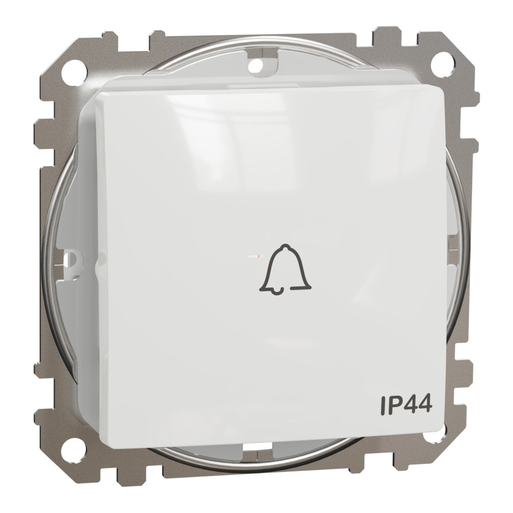 Schneider Electric Sedna fehér fényes IP44-es egypólusú nyomógomb csengőjellel, süllyesztett kivitelben, rugós bekötéssel, 10A terheléshez SDD211131