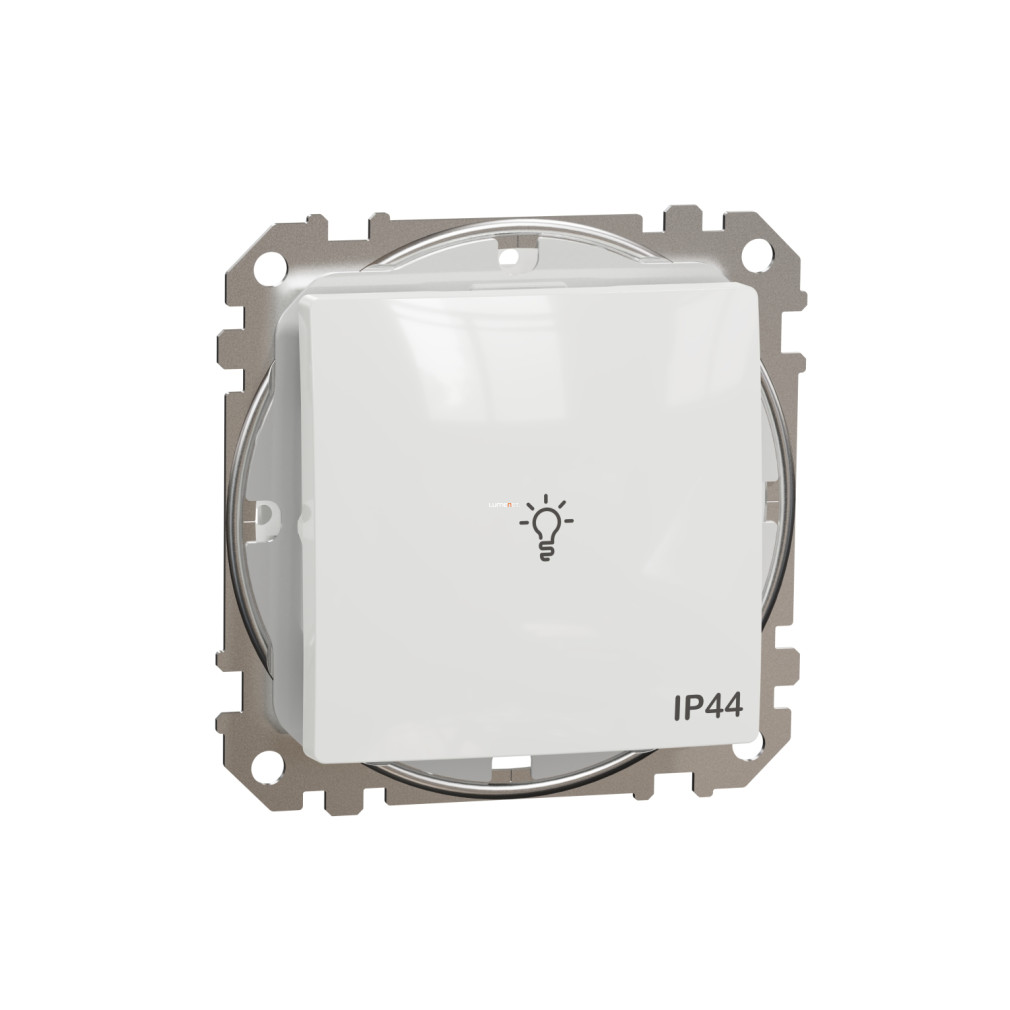 Schneider Electric Sedna fehér fényes IP44-es egypólusú nyomógomb lámpajellel, süllyesztett kivitelben, rugós csatlakozással, 10A terheléshez SDD211132