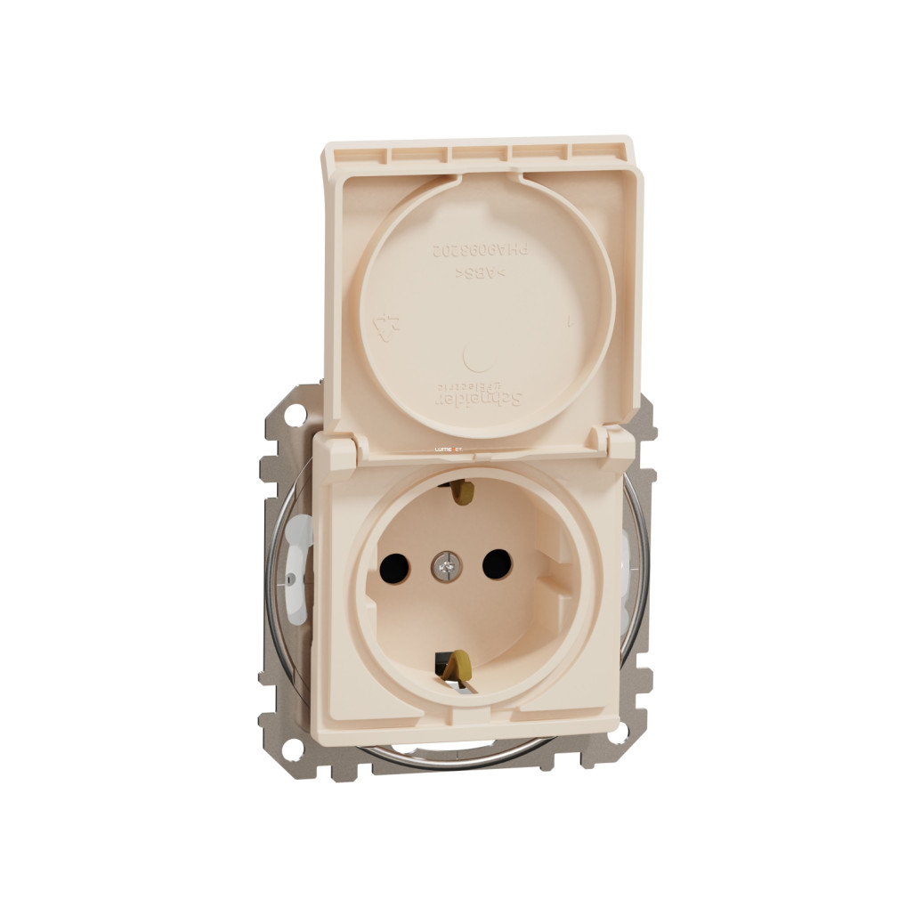 Schneider Electric Sedna Design Elements bézs 2P+F csatlakozóaljzat biztonsági zsaluval, csapófedéllel, csavaros bekötéssel, IP44 védettséggel, 16A terhelhetőséggel, SDD212023