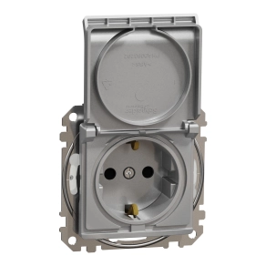 Schneider Electric Sedna Design & Elements - SDD213024 -2P+F csatlakozóaljzat biztonsági zsaluval, csapófedeles, rugós bekötés, IP44, alumínium