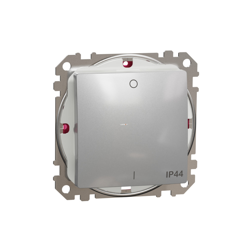 Schneider Electric Sedna kétpólusú kapcsoló IP44 védettséggel, matt alumínium kivitelben, süllyesztett rugós bekötéssel, 10AX, 2300 W, SDD213102