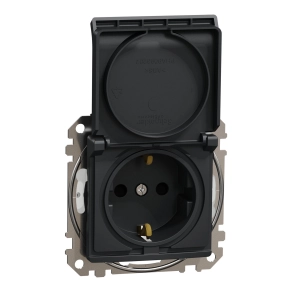 Schneider Electric Sedna Design & Elements - SDD214023 -2P+F csatlakozóaljzat biztonsági zsaluval, csapófedeles, csavaros bekötés, 16A, IP44, antracit